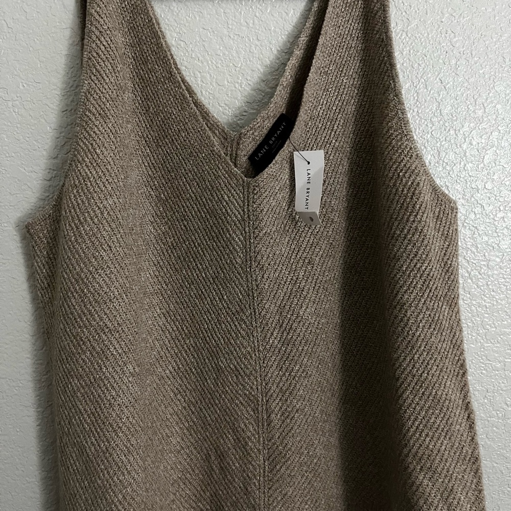 Lane Bryant Neutral Taupe Knit V-Neck Tank
